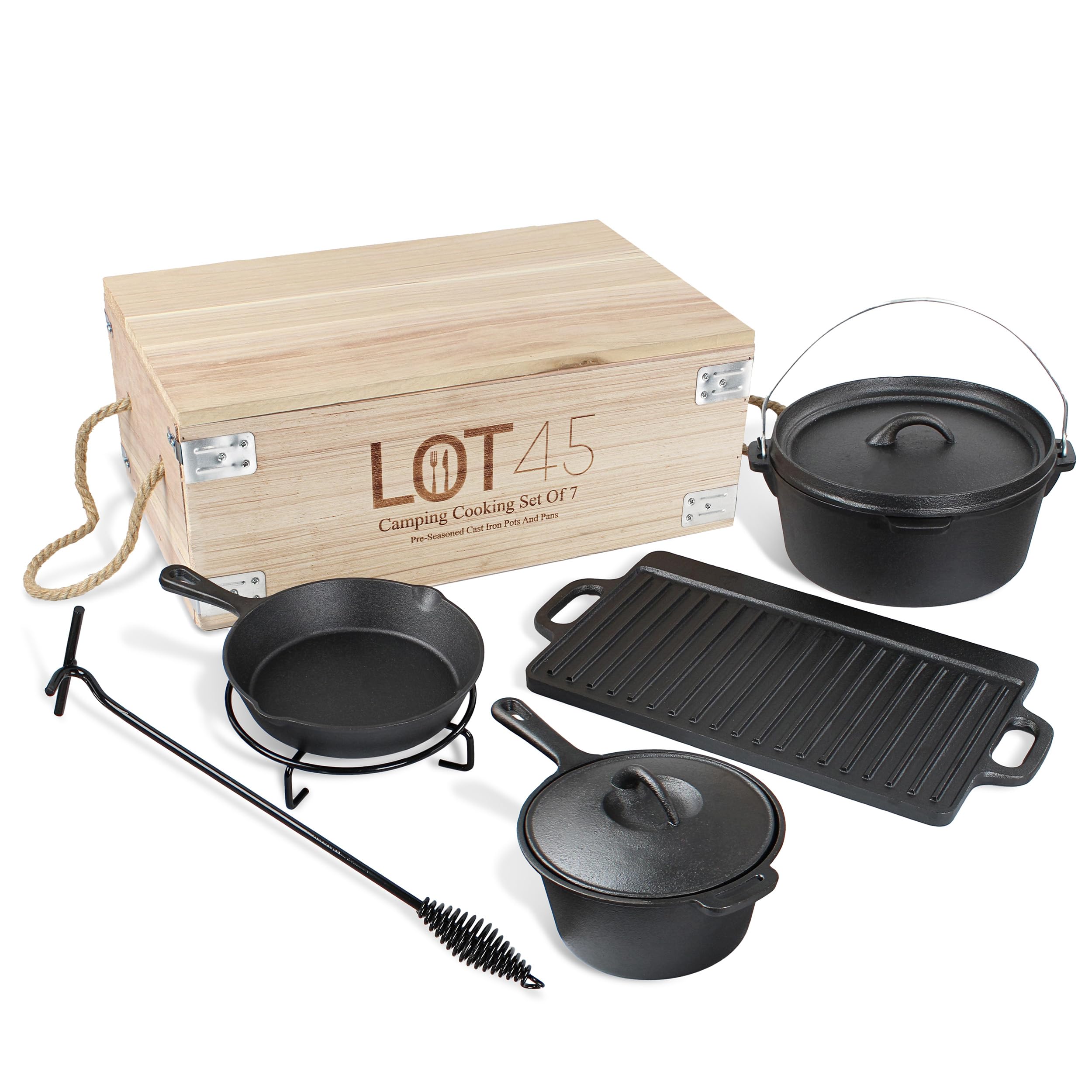 Amazon.com: Lot45 Pre-Seasoned Dutch Oven Camping Cooking Set